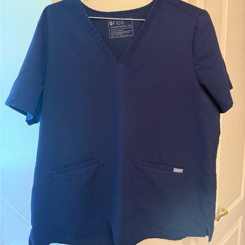 Figs Navy V-Neck Scrub Top